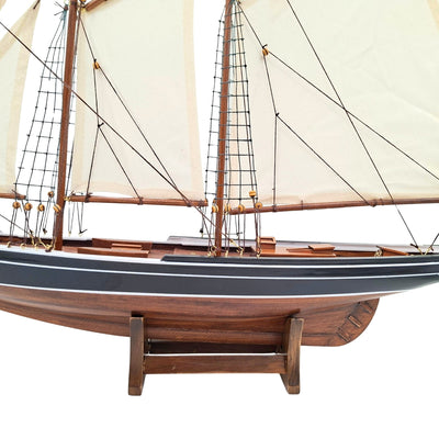 Model de goeletă Bluenose de 78 cm cu gravură - decorațiune marină elegantă din lemn, cadou pentru pasionații de navigație și istorie maritimă, cu vele naturale