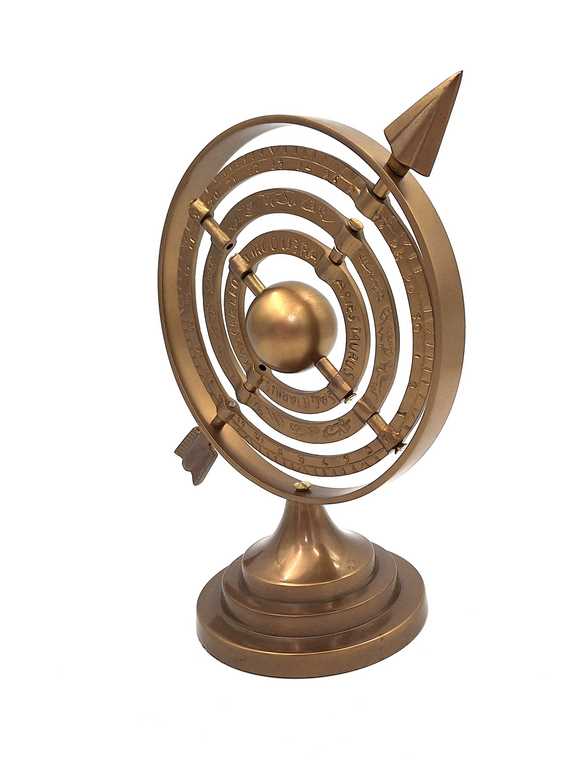 Astrolab sferic din aluminiu, cu săgeți, 30 cm, cu posibilitate de personalizare prin gravură