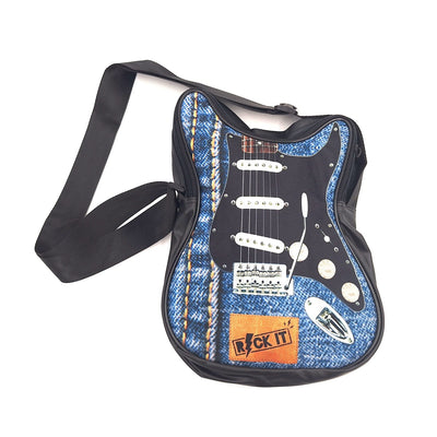 Geantă de umăr în formă de chitară Let’s Rock RBG-019, cu posibilitate de personalizare prin gravură, impermeabilă, ideală ca dar pentru un muzician, PVC 100% și poliester, dimensiuni 34 x 23 x 5 cm