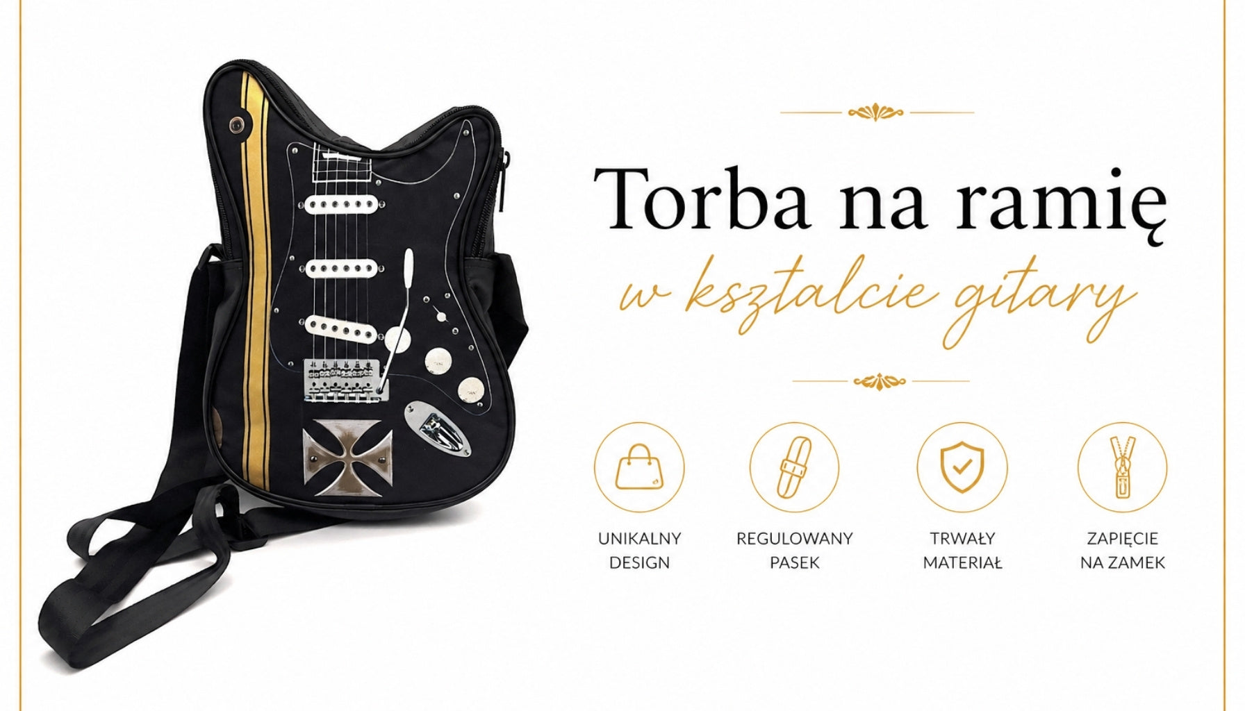 Geantă de umăr în formă de chitară cu cruce malteză - Cadou personalizat pentru chitarist