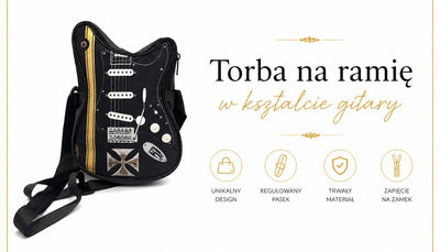Geantă de umăr în formă de chitară cu cruce malteză - Cadou personalizat pentru chitarist