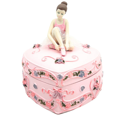 Cutie muzicală mică inimă cu balerină Lacul Lebedelor, cu posibilitate de personalizare prin gravură, roz, 12,5 cm, cadou ideal pentru zi de naștere sau aniversare