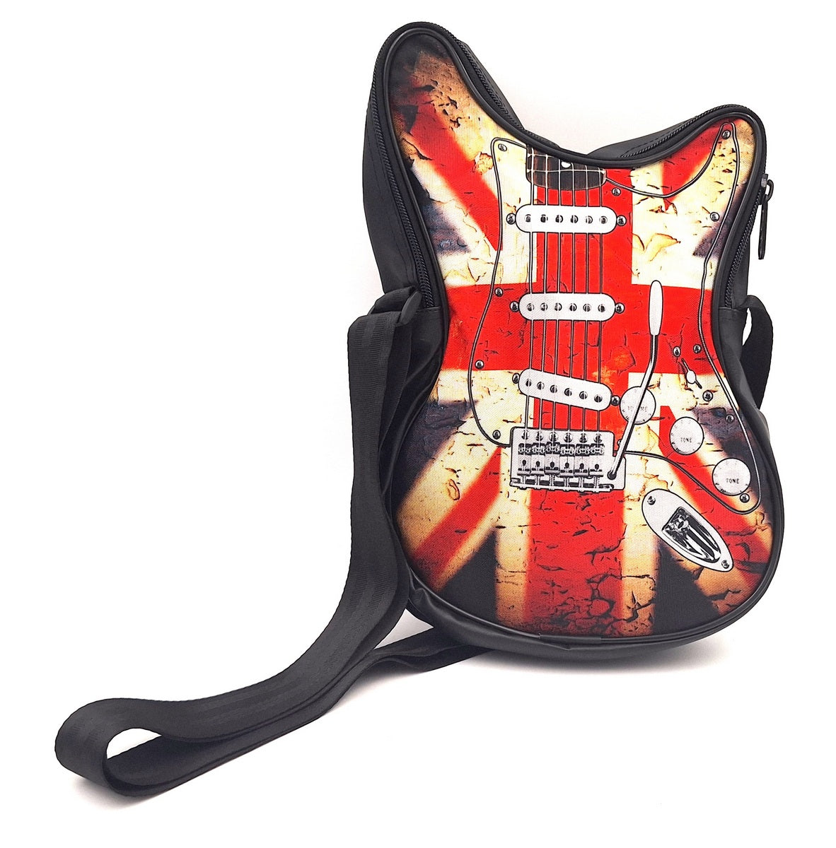 Geantă de umăr în formă de chitară cu steagul britanic RBG-008, cu posibilitate de personalizare prin gravură