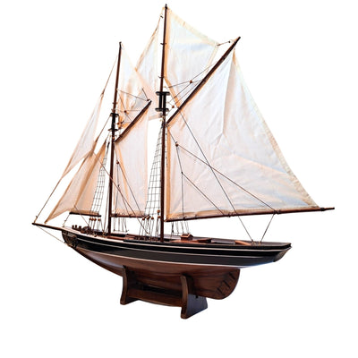 Model de goeletă Bluenose de 78 cm cu gravură - decorațiune marină elegantă din lemn, cadou pentru pasionații de navigație și istorie maritimă, cu vele naturale