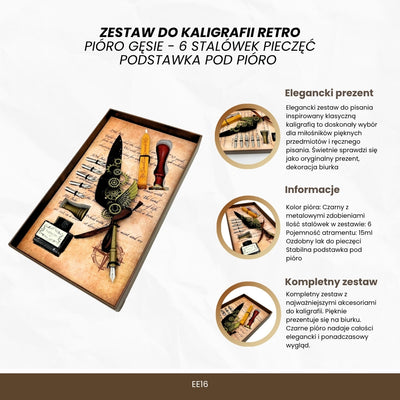 Set de caligrafie premium pană de gâscă - 6 penițe sigiliu suport pentru pană - EE16