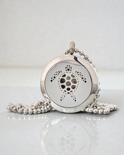 AromaTurtle – Colier aromaterapeutic cu motiv de broască țestoasă, 25 mm, din oțel inoxidabil