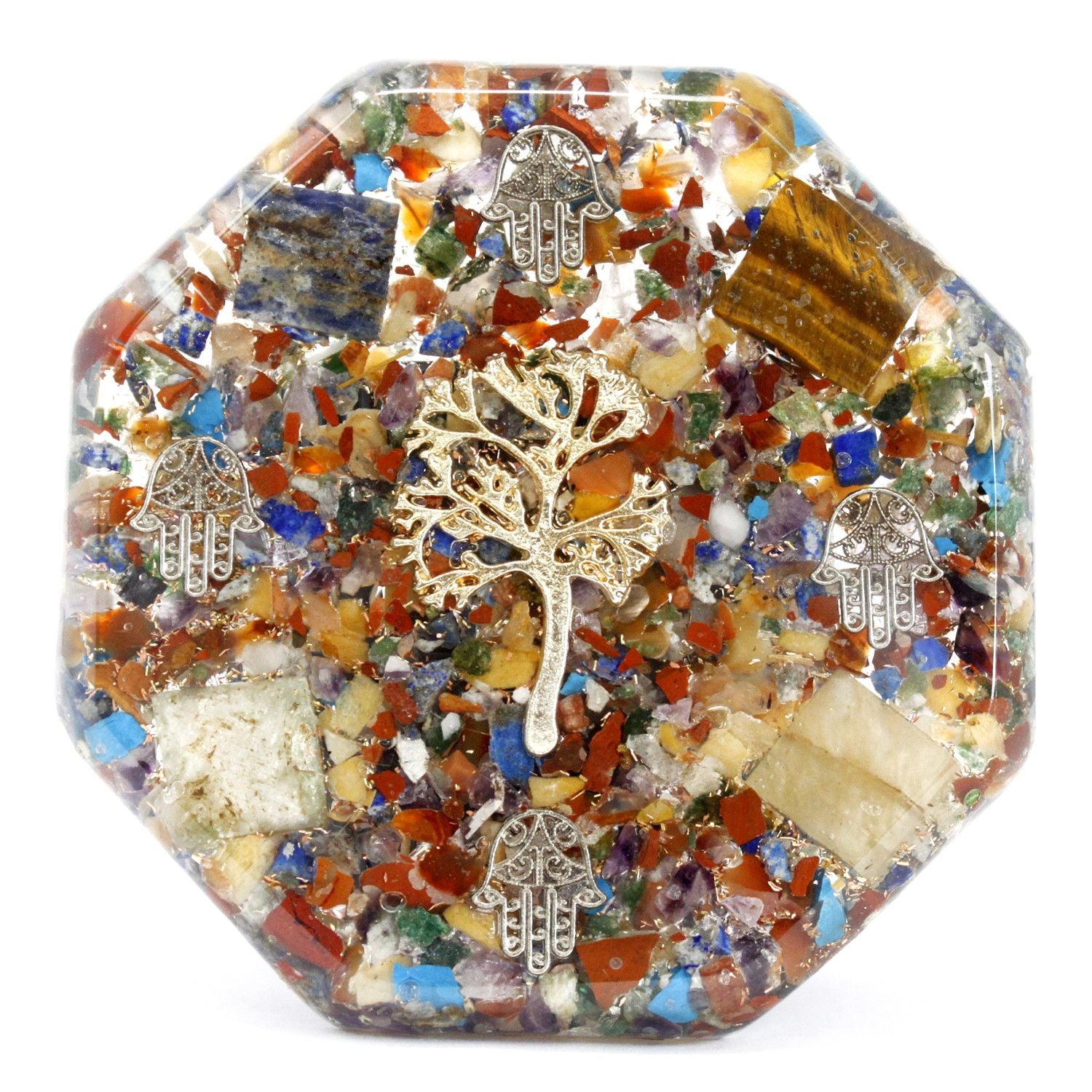 Pachet de Putere pentru Birou din Orgonit - Arborele Vieții - Mare - Realizat Manual din Pietre Prețioase și Cupru - Ideal pentru Cadou - Dimensiuni 11 cm x 1,5 cm - Protecție împotriva Poluării Electromagnetice - Simbol al Armoniei și Energiei