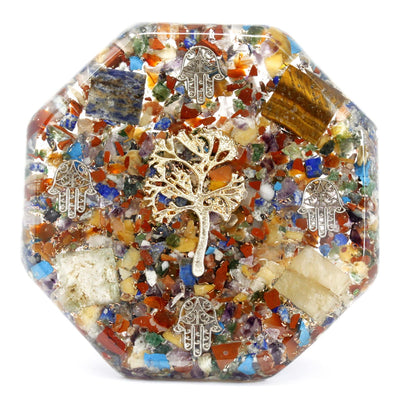 Pachet de Putere pentru Birou din Orgonit - Arborele Vieții - Mare - Realizat Manual din Pietre Prețioase și Cupru - Ideal pentru Cadou - Dimensiuni 11 cm x 1,5 cm - Protecție împotriva Poluării Electromagnetice - Simbol al Armoniei și Energiei