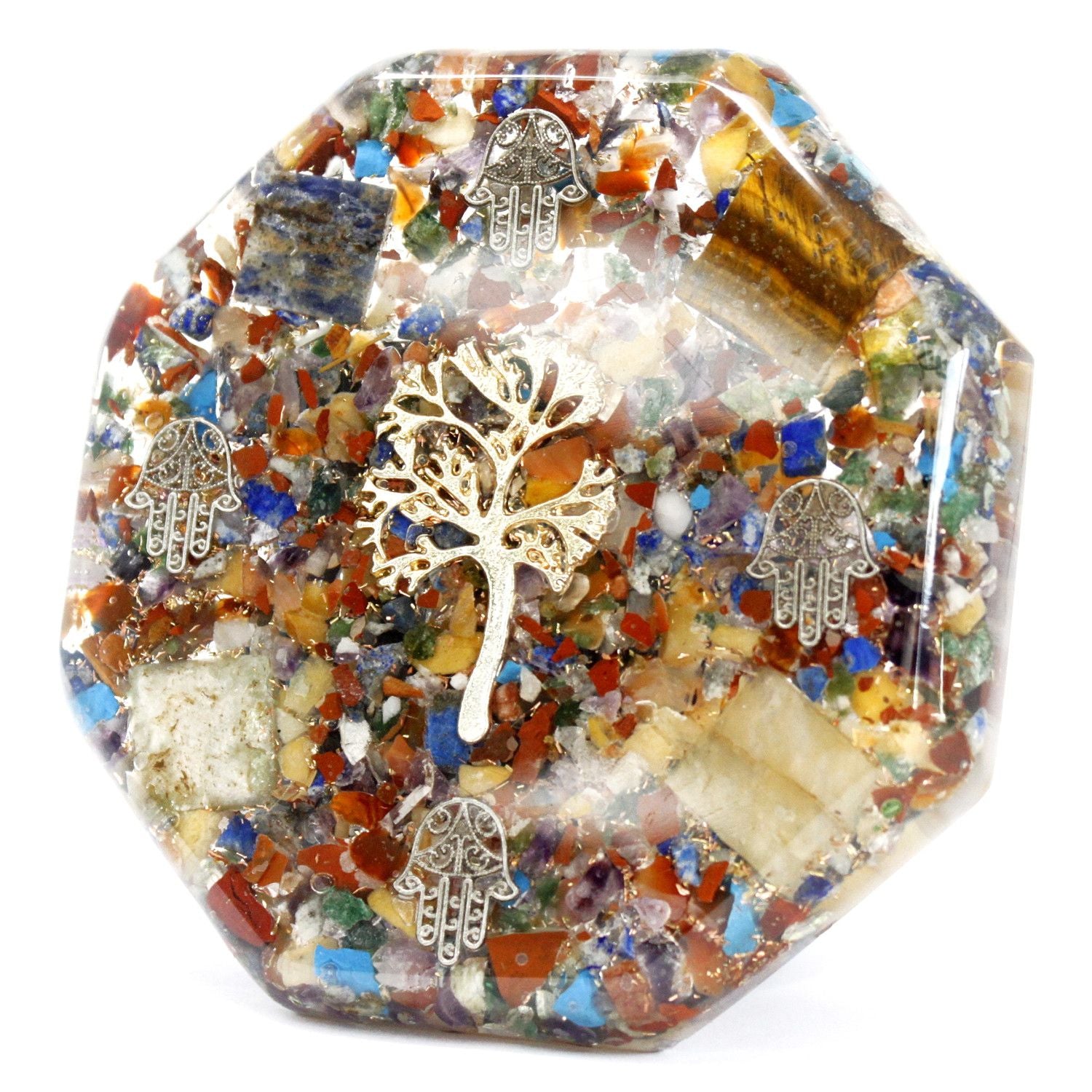 Pachet de Putere pentru Birou din Orgonit - Arborele Vieții - Mare - Realizat Manual din Pietre Prețioase și Cupru - Ideal pentru Cadou - Dimensiuni 11 cm x 1,5 cm - Protecție împotriva Poluării Electromagnetice - Simbol al Armoniei și Energiei