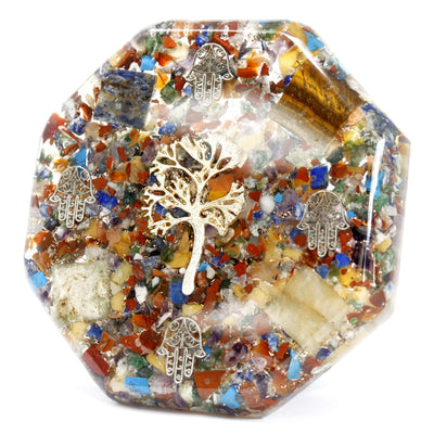 Pachet de Putere pentru Birou din Orgonit - Arborele Vieții - Mare - Realizat Manual din Pietre Prețioase și Cupru - Ideal pentru Cadou - Dimensiuni 11 cm x 1,5 cm - Protecție împotriva Poluării Electromagnetice - Simbol al Armoniei și Energiei