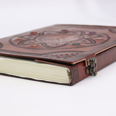 Cartea mandalei dragonului cu pietre pentru chakre - Realizată manual, piele naturală, 100 de pagini netede, 25x34 cm