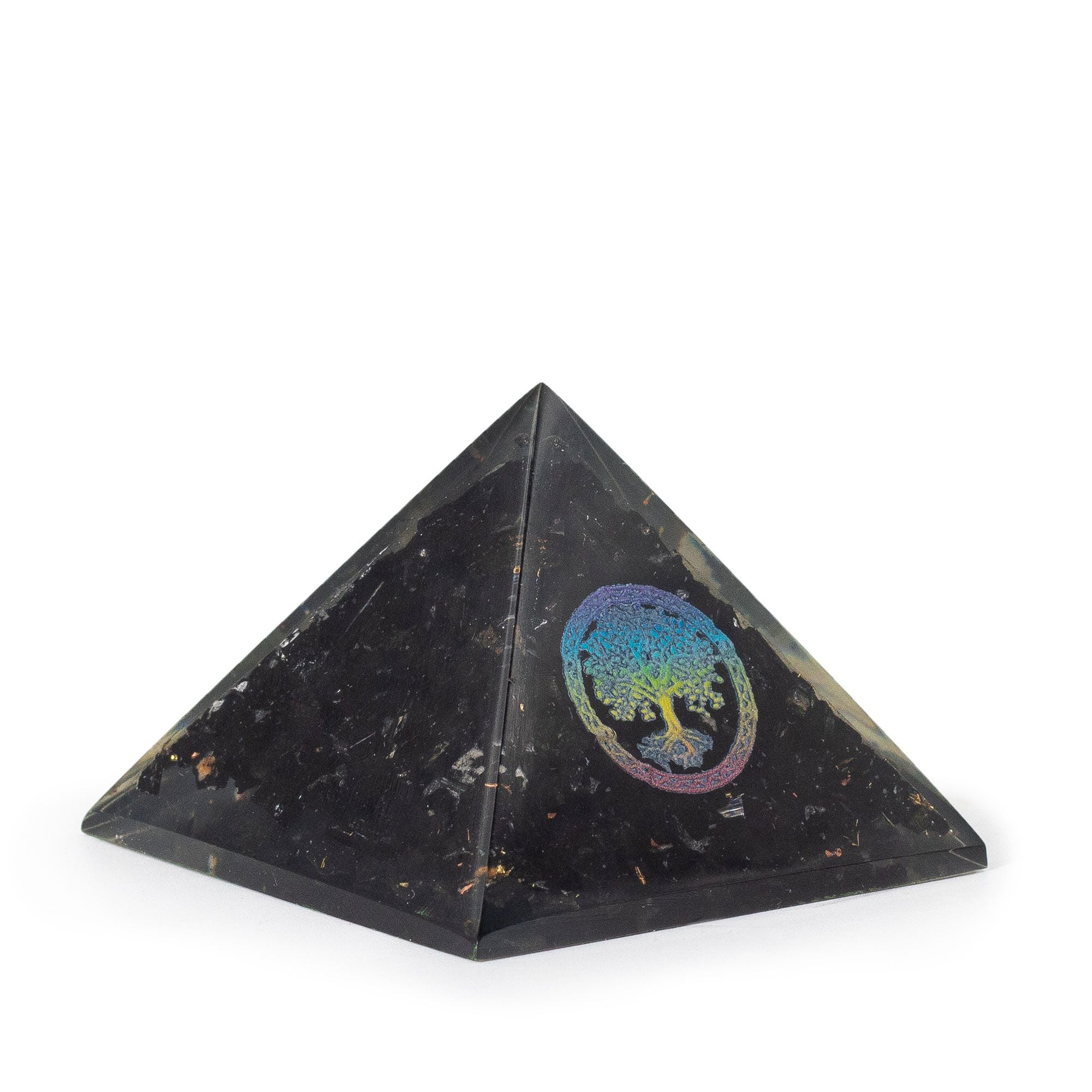 Piramidă orgonitică elegantă cu turmalină neagră și simbolul Arborelui Vieții - 5.5x4.5 cm