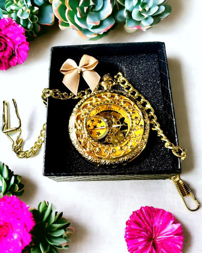 "Złoty Majestat" - Ceas de Buzunar Mecanic de Lux cu Miez Transparent. Personalizare cu Gravură