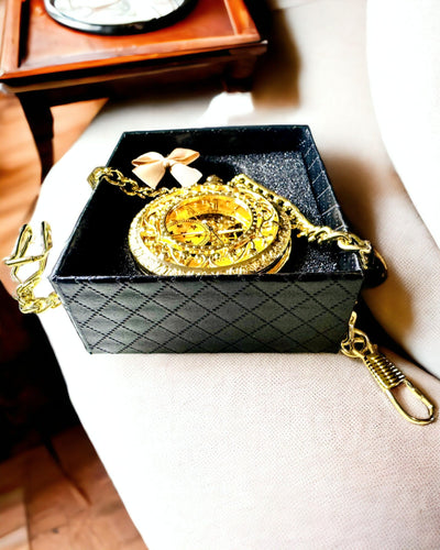 "Złoty Majestat" - Ceas de Buzunar Mecanic de Lux cu Miez Transparent. Personalizare cu Gravură