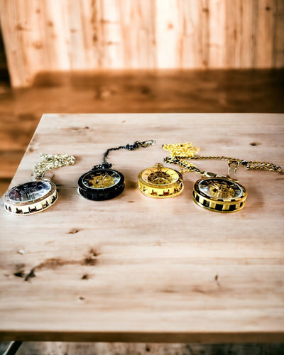 Ceas de buzunar retro – lux mecanic în stil vintage, culoare aurie, personalizare cu gravură
