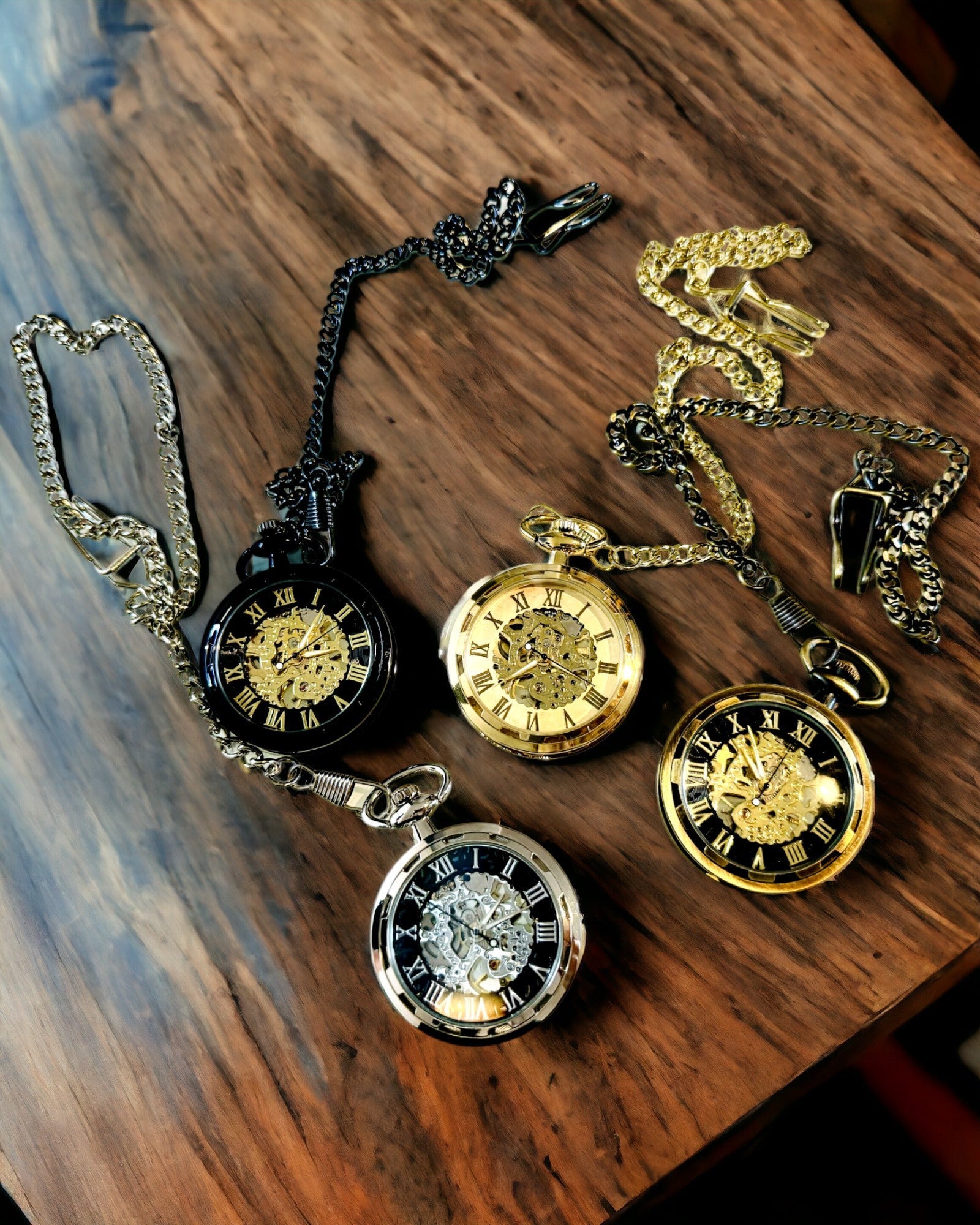 Ceas de buzunar mecanic în stil retro, rezistent la apă, semi-automat - culoare neagră - ideal pentru cadou, gravură