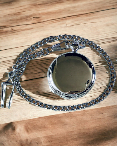 Ceas de buzunar mecanic clasic cu capac dublu, manual, culoare argintie