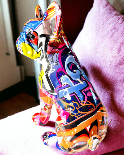 Figurină Bulldog Francez Realizată Manual în Stil Street Art cu Opțiune de Gravare