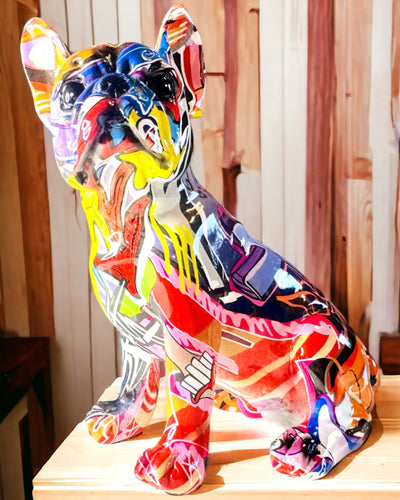 Figurină Bulldog Francez Realizată Manual în Stil Street Art cu Opțiune de Gravare