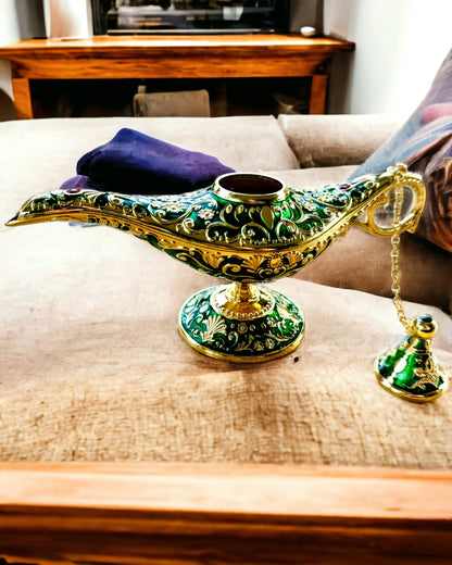 Lampa Magică a lui Aladin cu Opțiune de Gravare - Variantă Verde Întunecat, împletită cu auriu