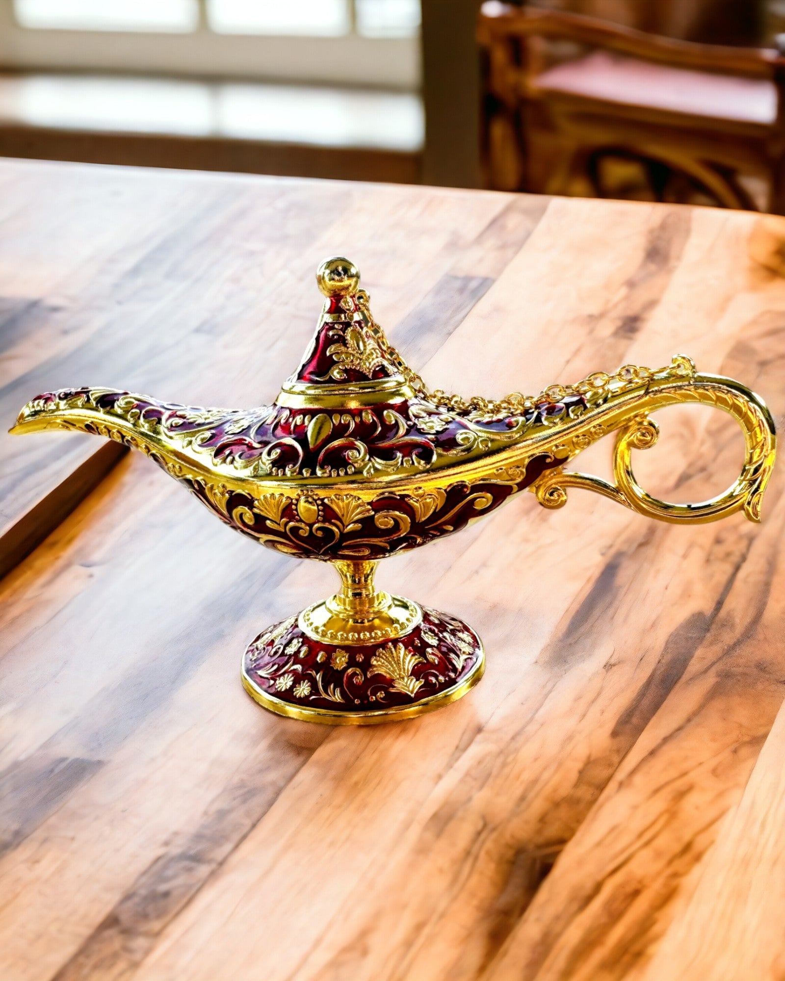 Lampa Magică a lui Aladin cu Opțiune de Gravare - Variantă Bordo, împletită cu auriu