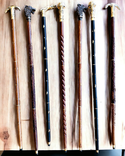 Kompasso Brown - Laska do spacerowania - Drewniana Ręcznie Rzeźbiona - Ekskluzywna Edycja z Możliwością Grawerowania