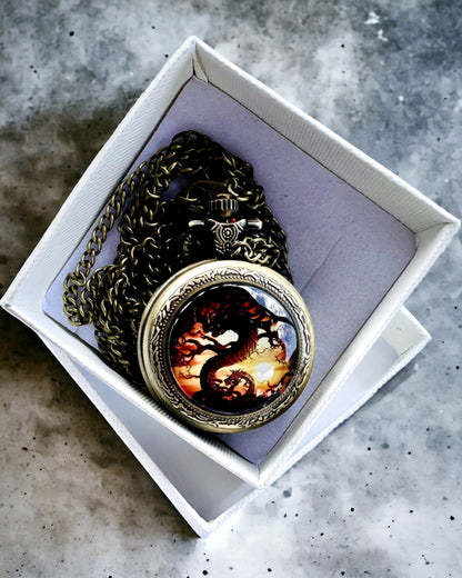 Ceas de buzunar "Dragon's Twilight" personalizare cu gravură