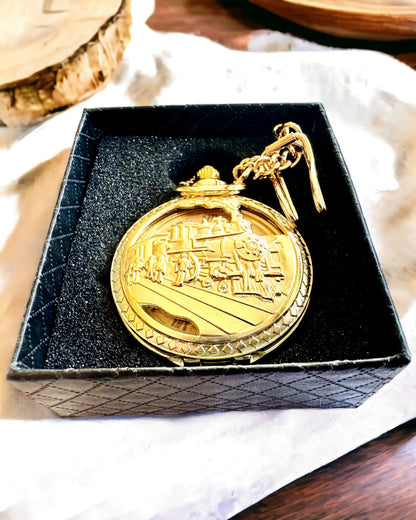 Ceas de buzunar „Imperialny Pociąg”, posibilitate de personalizare cu gravură, culoare aurie