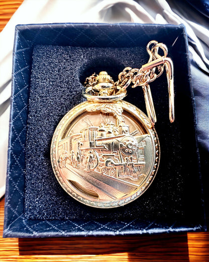Ceas de buzunar „Imperialny Pociąg”, posibilitate de personalizare cu gravură, culoare aurie
