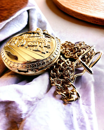 Ceas de buzunar „Imperialny Pociąg”, posibilitate de personalizare cu gravură, culoare aurie