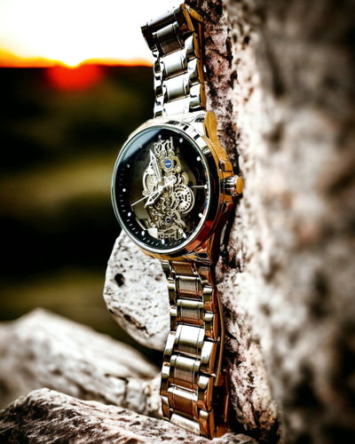 Ceas bărbătesc elegant KIMSDUN Prestige Mecanism Transparent și Eleganță Sportivă, posibilitate de personalizare cu gravură