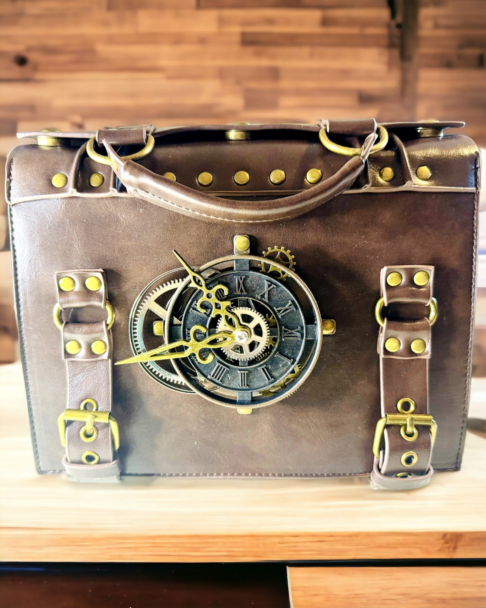 Geantă Crossbody cu Motiv Ceas Vintage - Geantă Satchel Versatilă cu Textură din Piele PU