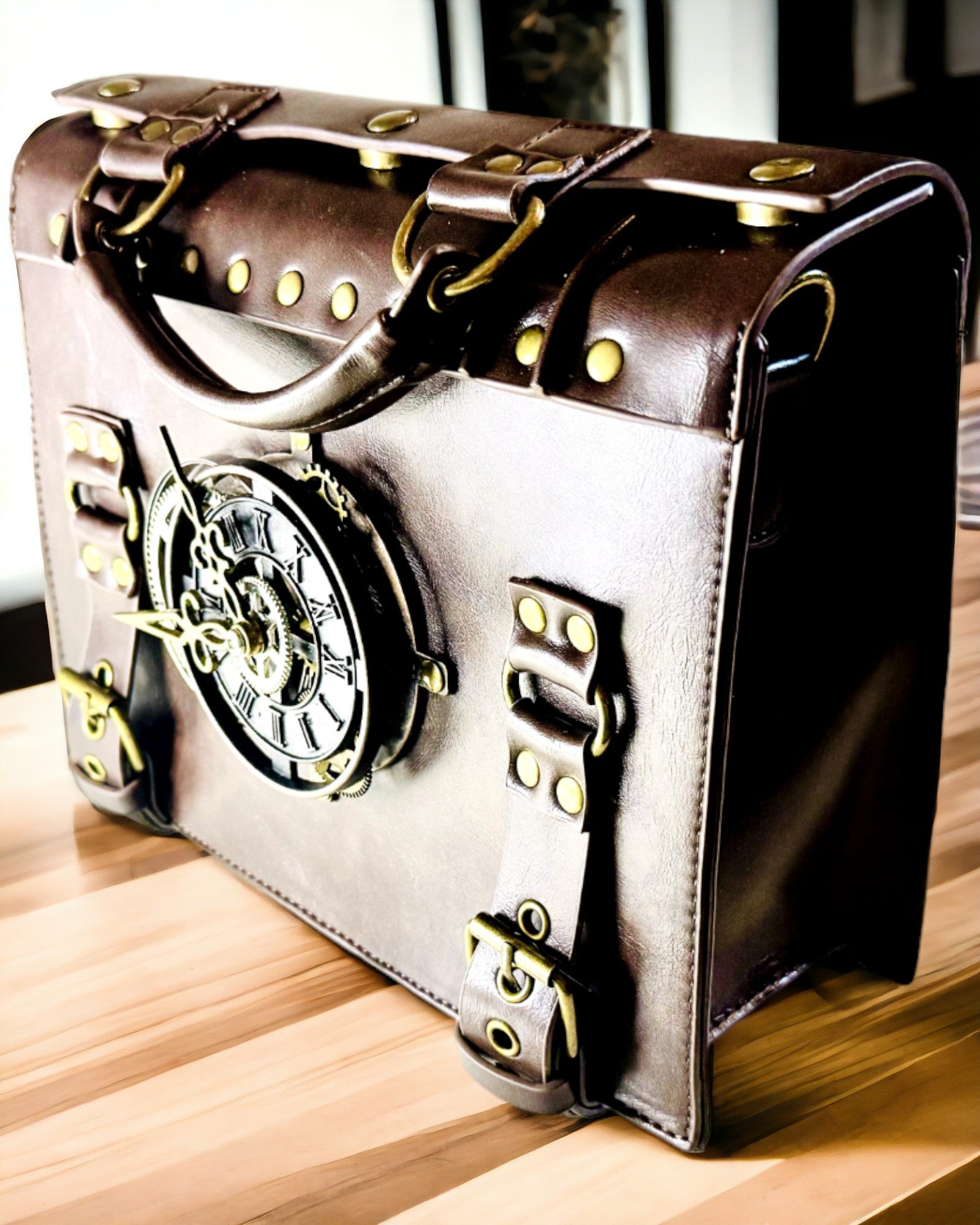 Geantă Crossbody cu Motiv Ceas Vintage - Geantă Satchel Versatilă cu Textură din Piele PU