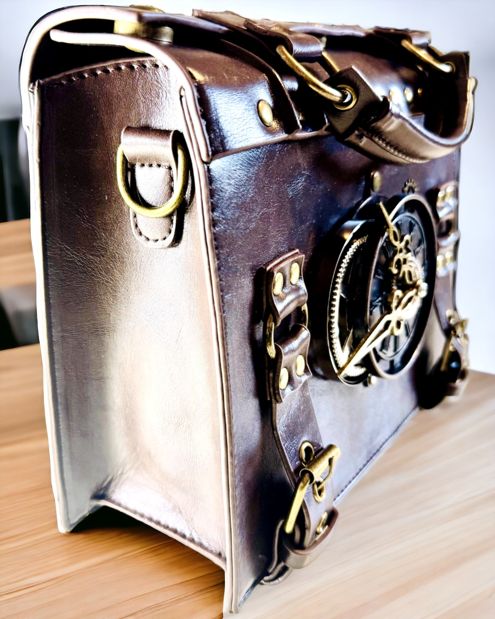 Geantă Crossbody cu Motiv Ceas Vintage - Geantă Satchel Versatilă cu Textură din Piele PU
