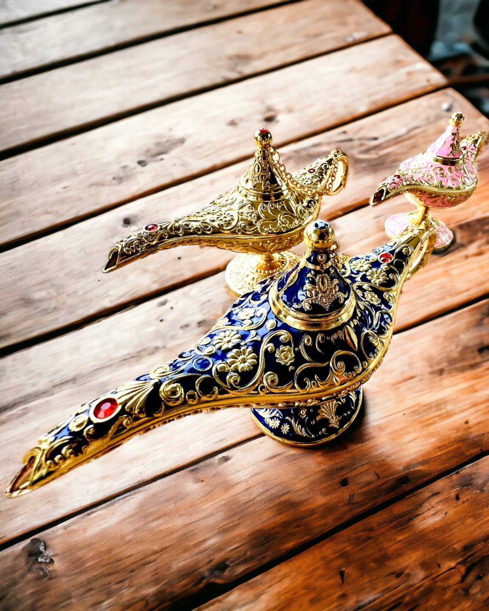 Lampa Magică a lui Aladin cu Opțiune de Gravare - Variantă Albastru Închis, împletită cu auriu