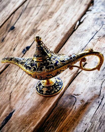 Lampa Magică a lui Aladin cu Opțiune de Gravare - Variantă Albastru Închis, împletită cu auriu