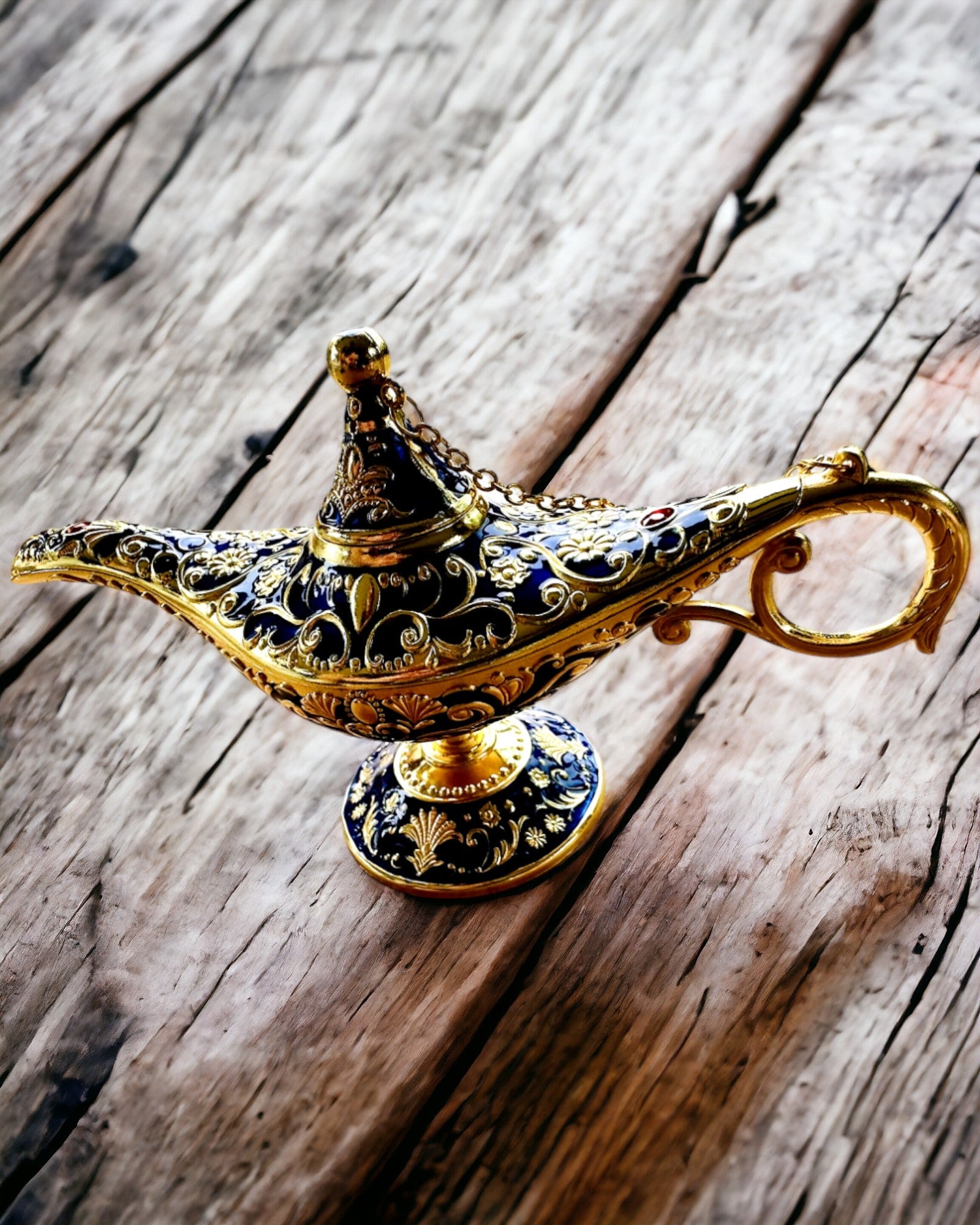 Lampa Magică a lui Aladin cu Opțiune de Gravare - Variantă Albastru Închis, împletită cu auriu