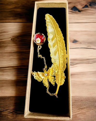 Semn de carte metalic creativ Retro Semn de carte Vintage - Pană și Fluture în Stil Baroc