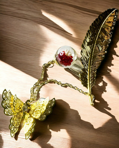 Semn de carte metalic creativ Retro Semn de carte Vintage - Pană și Fluture în Stil Baroc