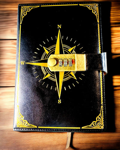 Notatnik Premium cu Lacăt cu Cod A5 - Stil Vintage cu Busolă, Design Japonez, Articole de Papetărie pentru Studenți și Afaceri. Personalizare cu Gravură