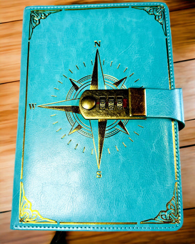 Notatnik Premium cu Lacăt cu Cod A5 - Stil Vintage cu Busolă, Design Japonez, Articole de Papetărie pentru Studenți și Afaceri. Personalizare cu Gravură