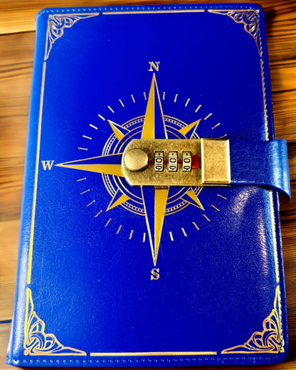 Notatnik Premium cu Lacăt cu Cod A5 - Stil Vintage cu Busolă, Design Japonez, Articole de Papetărie pentru Studenți și Afaceri. Personalizare cu Gravură