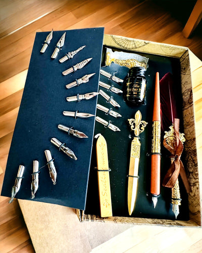 Set Exclusiv de Caligrafie, stilou cu cerneală pentru imersie și set de cerneluri, personalizare cu gravură
