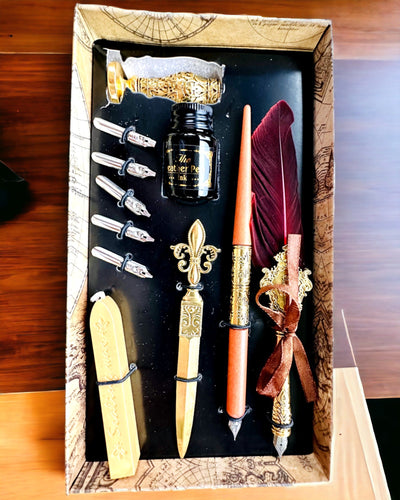 Set Exclusiv de Caligrafie, stilou cu cerneală pentru imersie și set de cerneluri, personalizare cu gravură