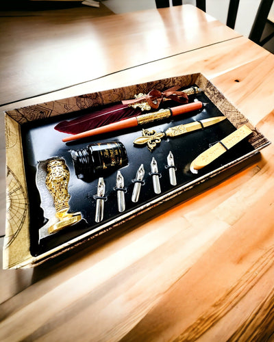 Set Exclusiv de Caligrafie, stilou cu cerneală pentru imersie și set de cerneluri, personalizare cu gravură