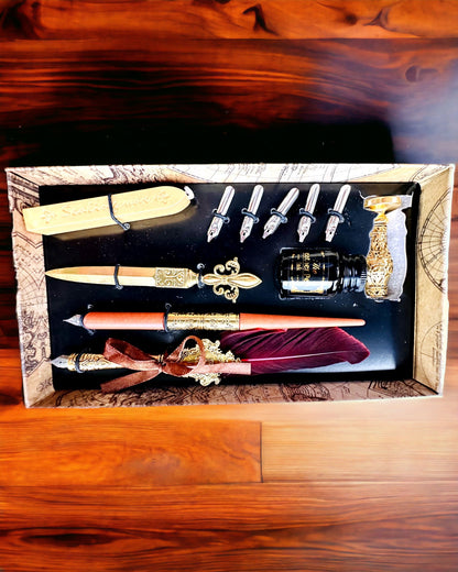 Set Exclusiv de Caligrafie, stilou cu cerneală pentru imersie și set de cerneluri, personalizare cu gravură