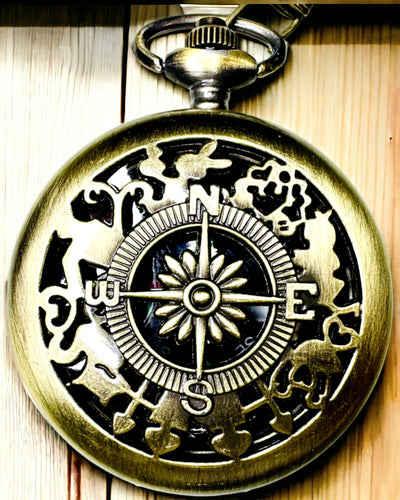 Busolă de buzunar antică bronz-aurie cu model filigranat – Perfectă pentru exploratori și iubitorii de retro. Personalizare cu gravură