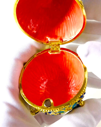 Ou Faberge Ceresc – Organizator de Bijuterii Emailat - culoare albastru cer senin. Personalizare cu gravură