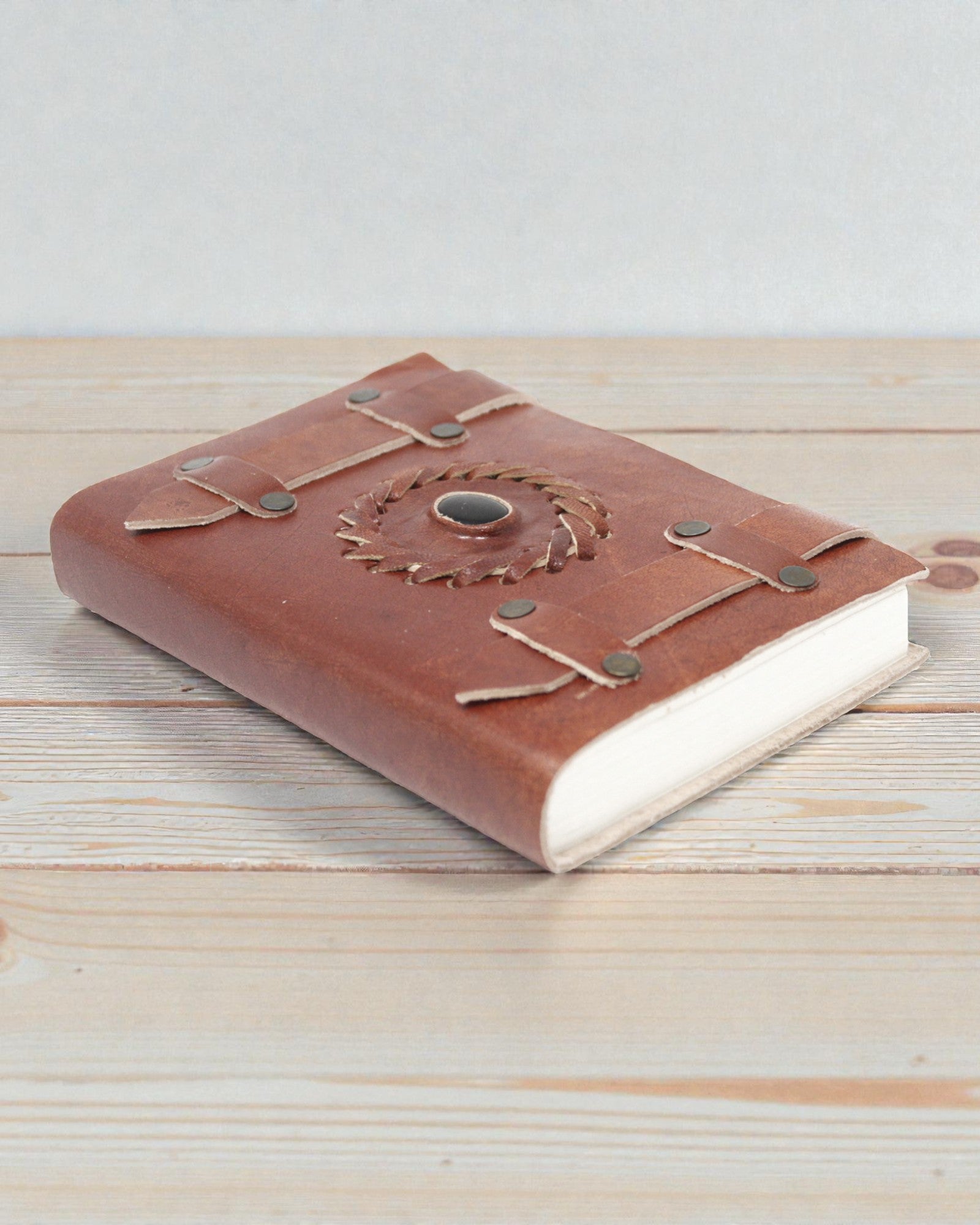 Caiet de notițe din piele, onix negru, cu curele – 15x10 cm