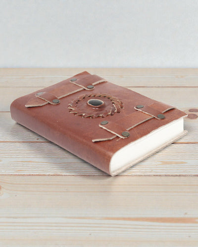 Caiet de notițe din piele, onix negru, cu curele – 15x10 cm